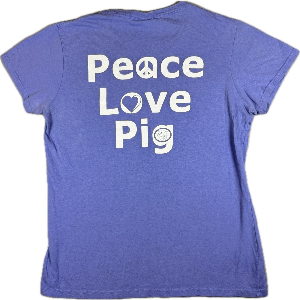 Piggly Wiggly T-Shirt Women Medium Purple Graphic Tee Peace Love Pig Southern